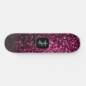 Donkere roze bruine glitter monogram skateboard (Horizontaal)