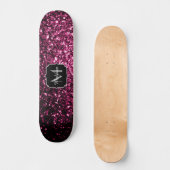 Donkere roze bruine glitter monogram skateboard (Voorkant)