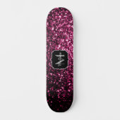 Donkere roze bruine glitter monogram skateboard (Voorkant)