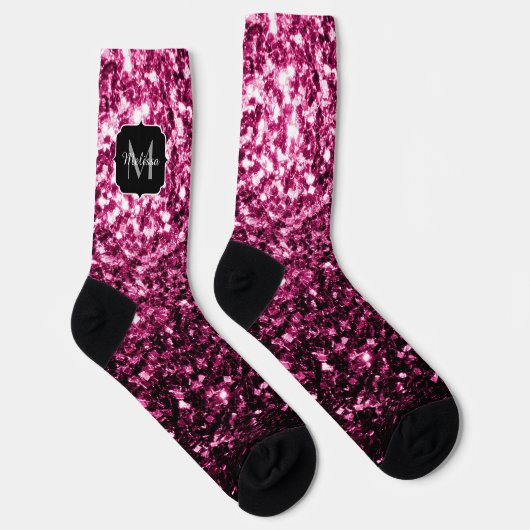 Donkere roze bruine glitter monogram sokken (Rechts)