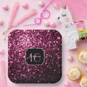 Donkere roze faux glanzend glitter sparkles Sweet Papieren Bordje