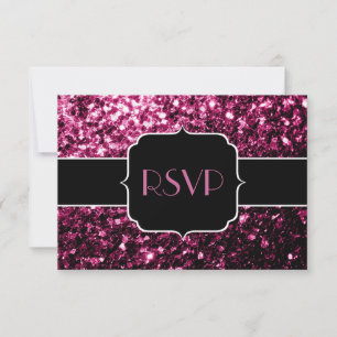Donkere roze faux glanzend glitter sparkles Sweet RSVP Kaartje