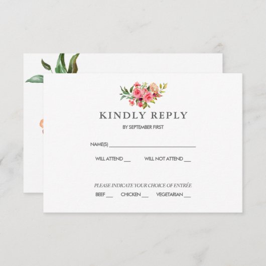 Donkere Roze Rozen Stof Roze Trouw RSVP Uitnodigin Kaart (Voorkant / Achterkant)