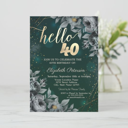 Donkere Rozen Groen 40e Verjaardag Kaart (Staand voorkant)