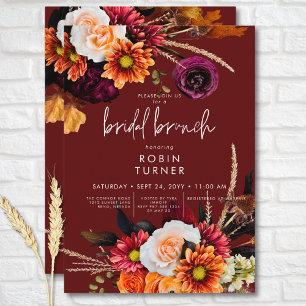 Donkere Russet Boho Bloemen Roest Bridal Brunch Kaart