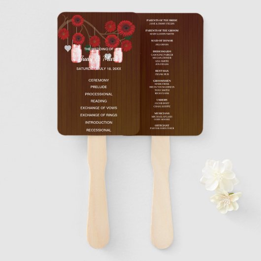 Donkere Rustic Red Floral Mason Jars Wedding Handwaaier (Voorkant en achterkant)