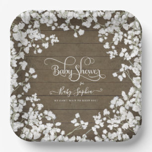 Donkere Rustic Wood Script Babys BreatBaby shower Papieren Bordje