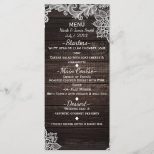Donkere Rustieke Hout & Elegante Kant Trouwmenu Menu
