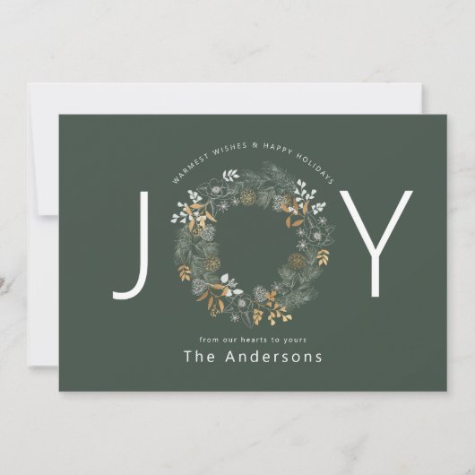 Donkere Sage Gold Wreate Joy Holiday-kerstkaart (Voorkant)