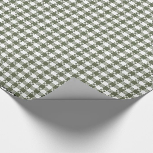 Donkere Sage Groene en Witte Gingham Neutrale Kleu Cadeaupapier (Hoek)