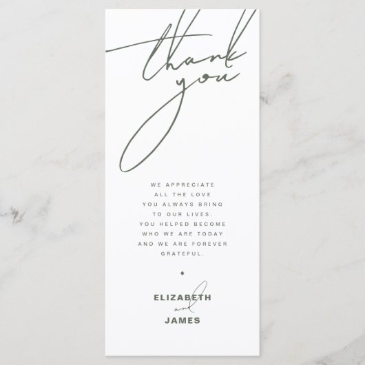 Donkere Sage Minimalistische Bruiloft Dank u Plaat Menu (Voorkant)