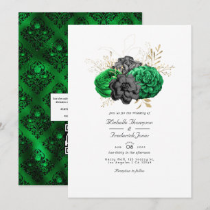 Donkere smaragdgroene en gouden bloemencode QR RSV Kaart