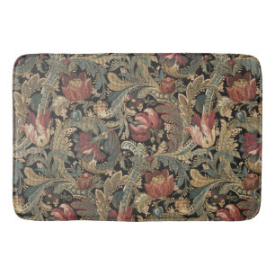 Donkere, sombere vintage bloem botanische patroon badmat