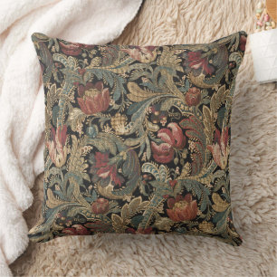 Donkere, sombere vintage bloem botanische patroon kussen