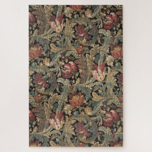 Donkere, sombere vintage bloem botanische patroon legpuzzel