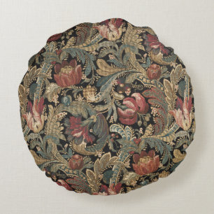 Donkere, sombere vintage bloem botanische patroon rond kussen