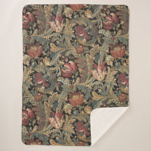 Donkere, sombere vintage bloem botanische patroon sherpa deken