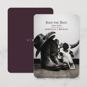 Donkere Sombere Westerse Cowboy Schedel Roos Trouw Save The Date