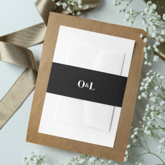 Donkere, sombere, zwarte minimalistische monogram uitnodigingen wikkel