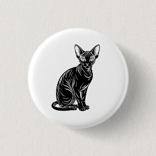 Donkere Sphynx Kat Kunst – Mysterieus Minimaal Des Ronde Button 3,2 Cm