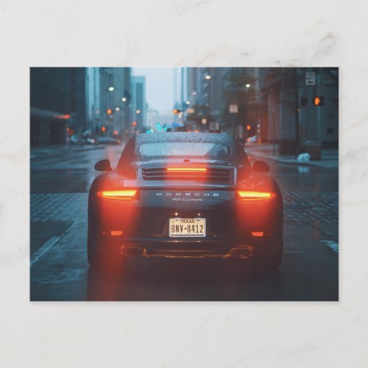 Donkere sportauto briefkaart (Voorkant)