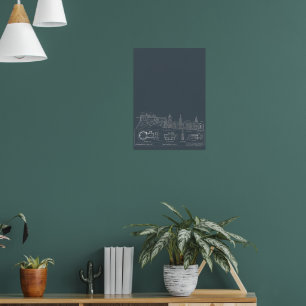 Donkere Stedelijke Blauwdruk Stad Poster