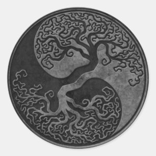Donkere Steen Yin Yang Bomen Ronde Sticker