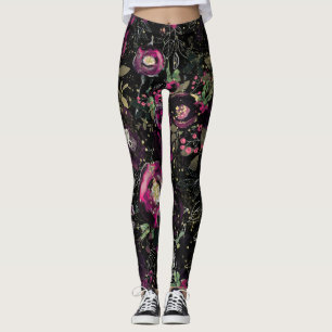 Donkere Stemming Bespruim Glans Bloemig Modern Leggings