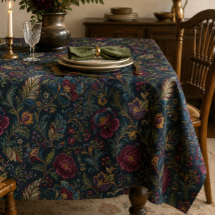 Donkere Stemming Bloemig Vintage Crewel Botanisch Tafelkleed