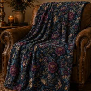 Donkere Stemming Bloemige Vintage Crewel Botanisch Fleece Deken
