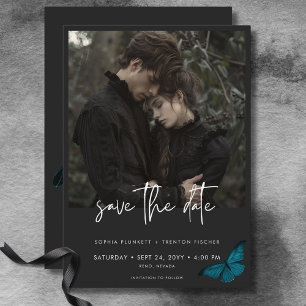 Donkere Stemming Minimal Teal Motief Foto Bruiloft Save The Date