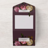Donkere Stemming Roze Burgundy & Crème Pioenrozen  All In One Uitnodiging (Buitenkant)