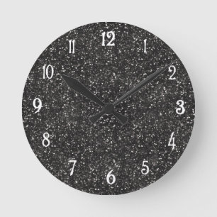 Donkere, stijlvolle, zilvergrijze glitter ronde klok