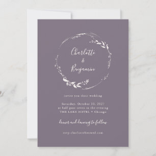 Donkere Stof Lilac Bloemenkrans Script Bruiloft Kaart