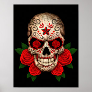 Donkere suikerschedel met rode rozen poster
