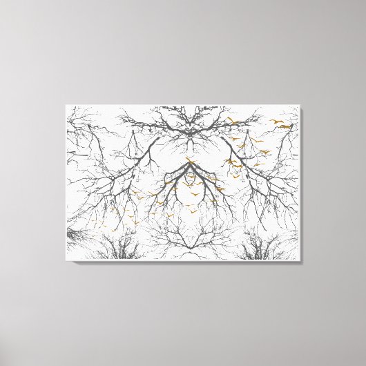 Donkere takken en bomen met gouden vogels canvas afdruk (Voorkant)