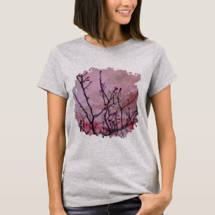 Donkere takken met rode knoppen Waterverf T-shirt