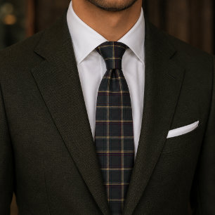 Donkere Tartan Plaid in bosgroen en bordeauxrood Stropdas