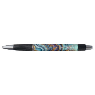 Donkere Teal Blauwe Paarse Gouden Marmer Kunstpatr Pen