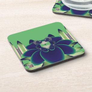 Donkere Teal Lotus Fractale Botanische Kunst Bier Onderzetter