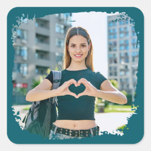 Donkere Teal Moderne Grunge Rand Foto Vierkante Sticker