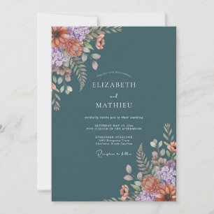 Donkere Teal Sfeervolle Bosbruiloft Kaart