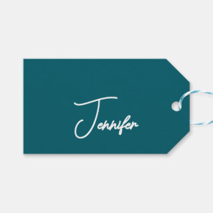 Donkere Teal Trend Moderne Minimalistische Handges Cadeaulabel