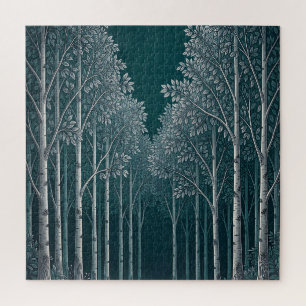 Donkere Teal Witte Berkenbosbomen Legpuzzel
