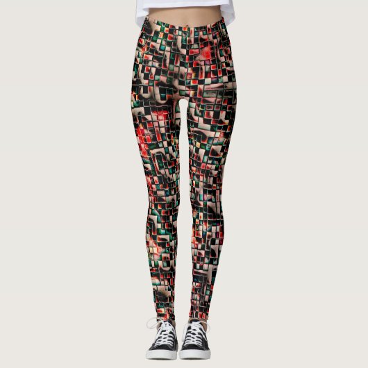 Donkere tegels in getextureerde ruwe stijl, mozaïe leggings (Voorkant)