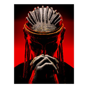 Donkere Tribale Fantasy Biddende Krijger Perfect Poster