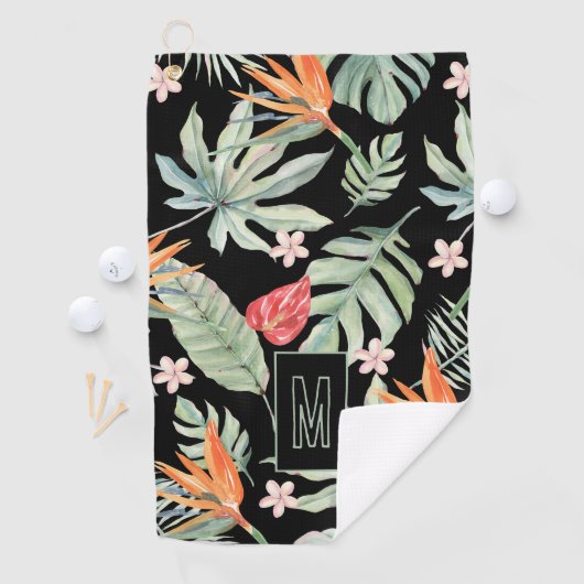 Donkere Tropen Bloem Bladgroen Fantasie met Monogr Golfhanddoek (Insitu)