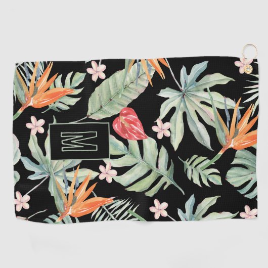 Donkere Tropen Bloem Bladgroen Fantasie met Monogr Golfhanddoek (Horizontaal)