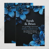 Donkere trouwuitnodigingskaart glitter blauwe bloe kaart (Voorkant / Achterkant)