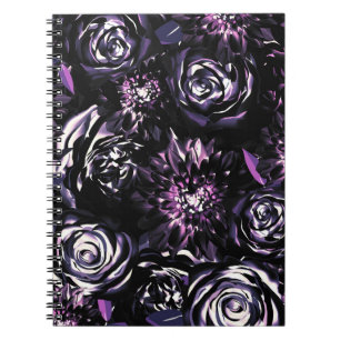 Donkere Tuin Betoverende Paarse Glam Bloemen Notitieboek